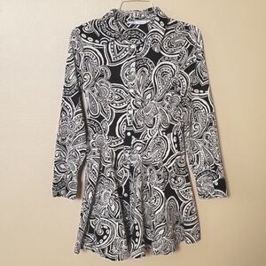 Zara Black White Floral Paisley Printed Mini Dress - Size Small